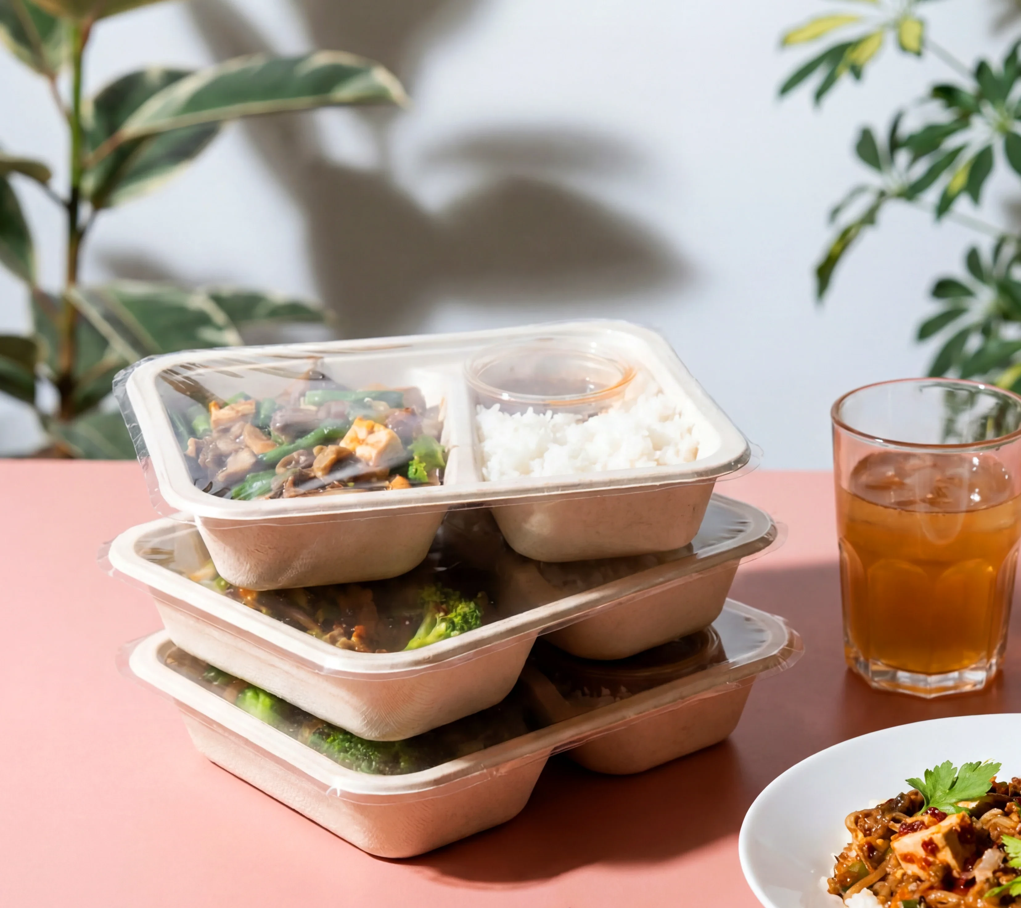 Freshly cooked Casa-Tom-Tasty meals in sustainable meal containers